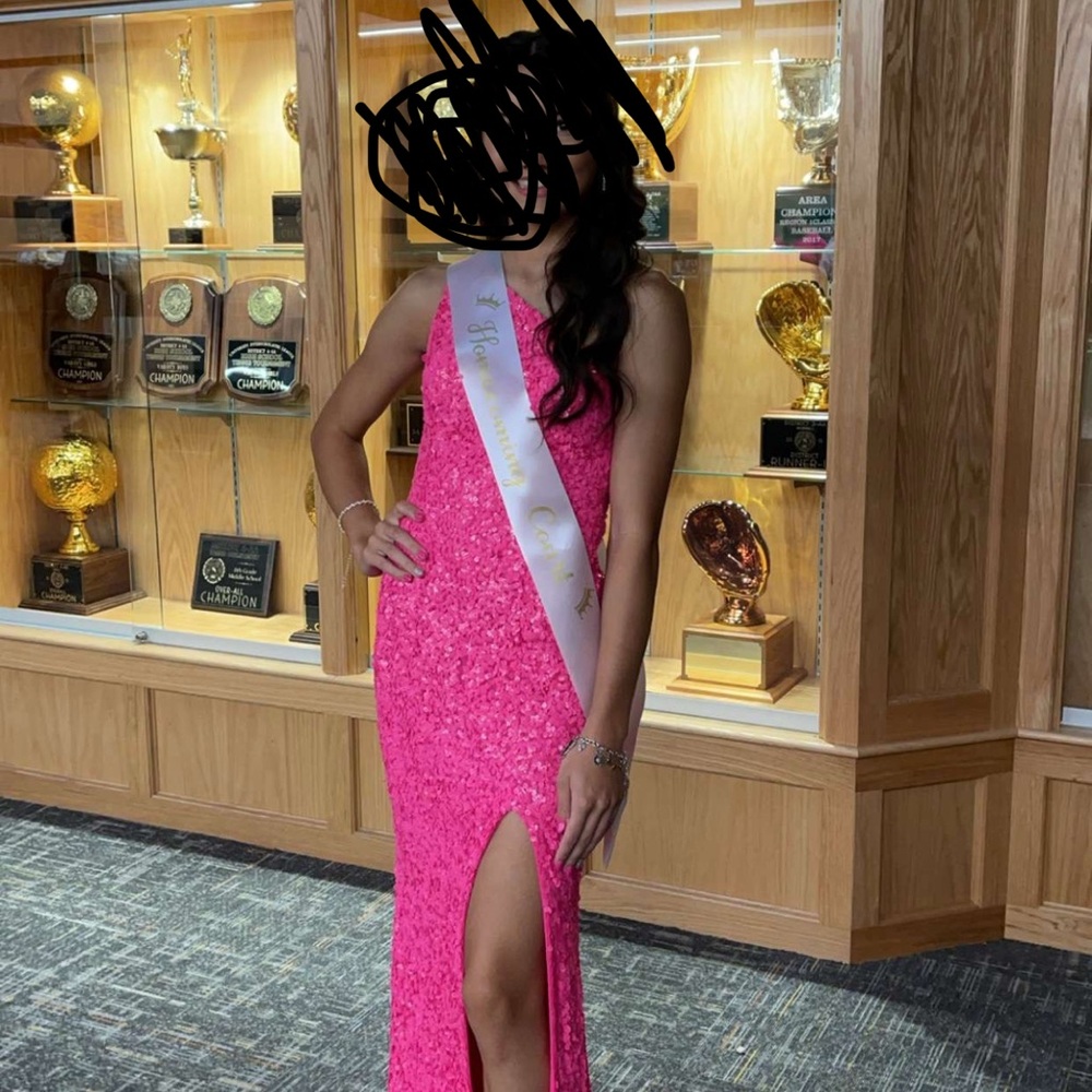 Sherri Hill Pink and Silver Embellished Prom Dress